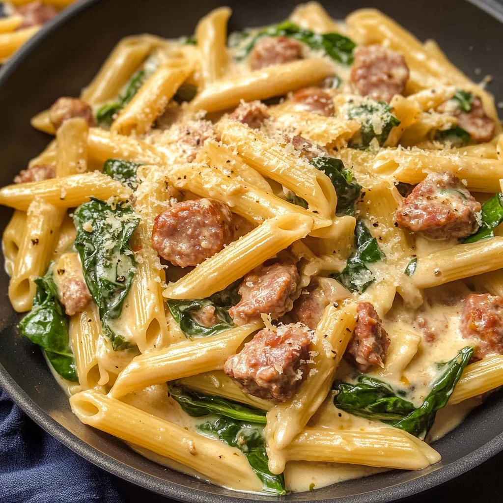 One-Pan Creamy Penne with Spinach and Italian Sausage